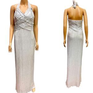 B. Darlin Silver Metallic Halter
Gown Pleated Maxi Dress - Size 7/8